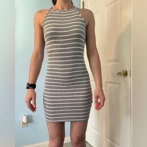 Garage Gray and White Striped Bodycon Dress